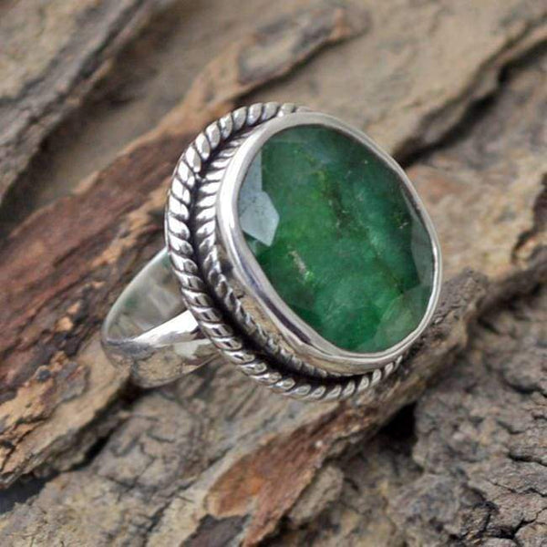 KESSARIS Emerald & Diamond Twin Stone Ring DAP103905 | Kessaris