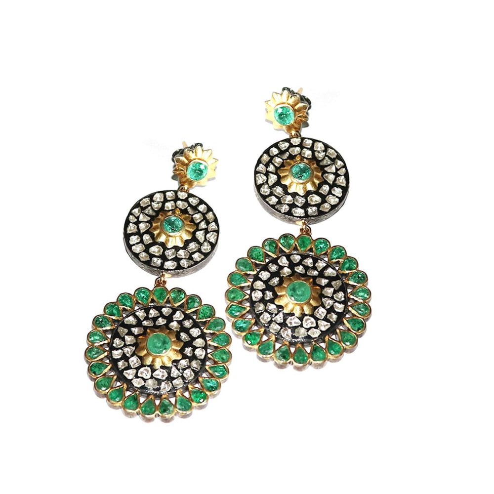 earrings Emerald and polki diamond Earring Estate Victorian Style Handcrafted Earrings Traditional Wedding Artisan Gift - by Vidita Jewels