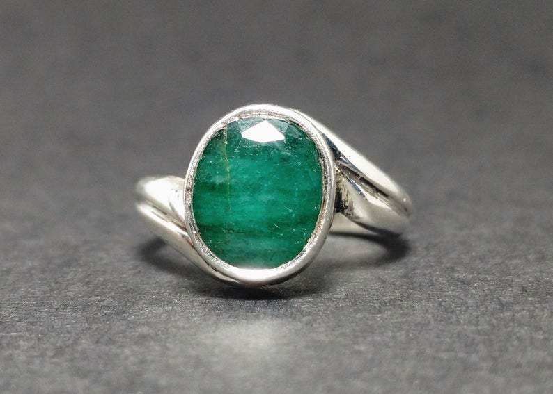 Emerald Ring Sterling Silver May Birthstone Gemstone Handmade Jewelry Gift ring Wedding - by Heaven