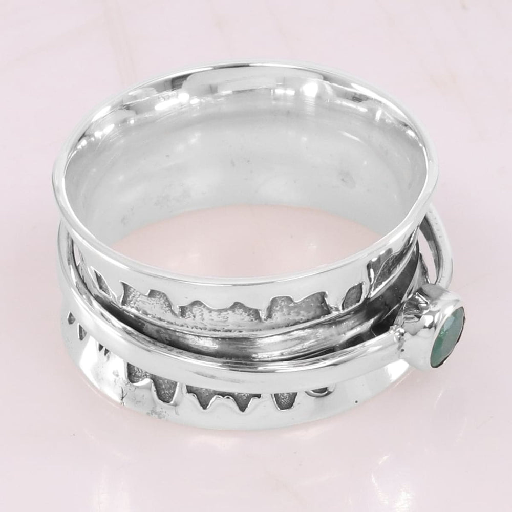 rings 925 Sterling Silver Ring Emerald Spinner Meditation Textured Handmade For Men’s - by Rajtarang