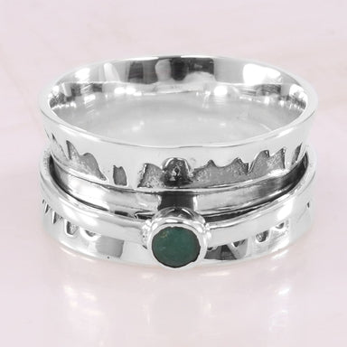 rings 925 Sterling Silver Ring Emerald Spinner Meditation Textured Handmade For Men’s - 7 by Rajtarang