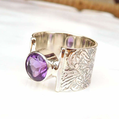 rings Engraved Ring Amethyst 925 Sterling Silver Handmade - by Adorable Craft