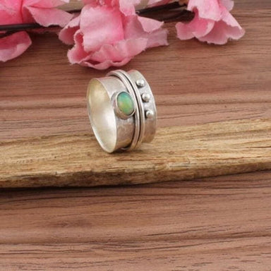 rings Ethiopian Opal Gemstone Silver Band 925 Sterling Ring,Spinner Antique Thumb Handmade Jewelry,Birthstone,Gift for Her - by 