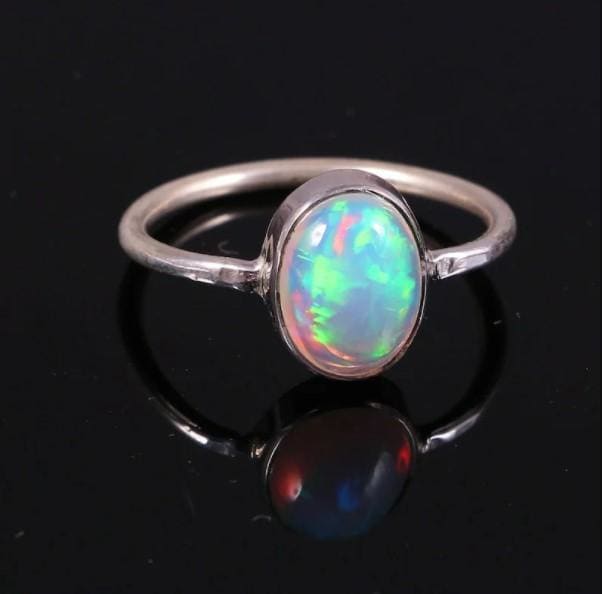 rings Ethiopian Opal Solid 925 Sterling Silver Ring,Handmade Jewelry,Beautiful Welo Opal,Gift for Her - by InishaCreation
