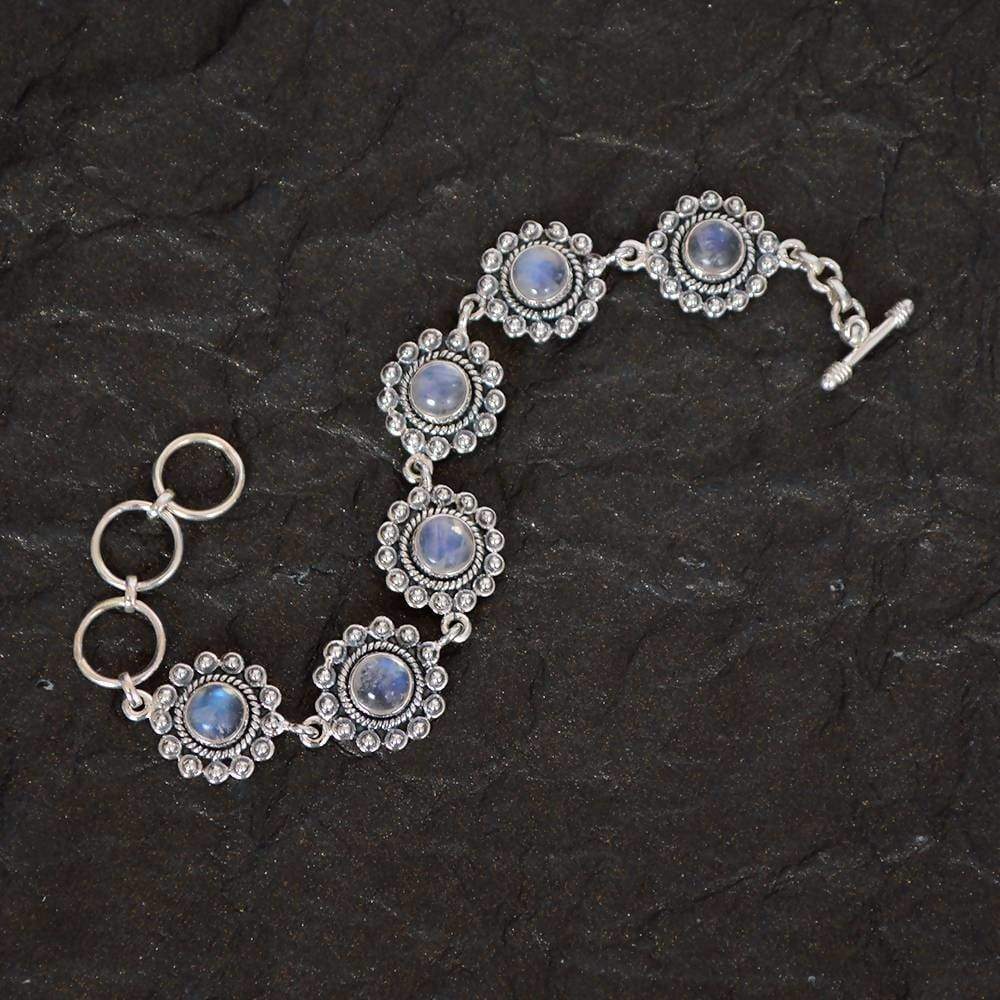 Bracelets Ethnic Design Rainbow Moonstone Gemstone With 925 Sterling Silver