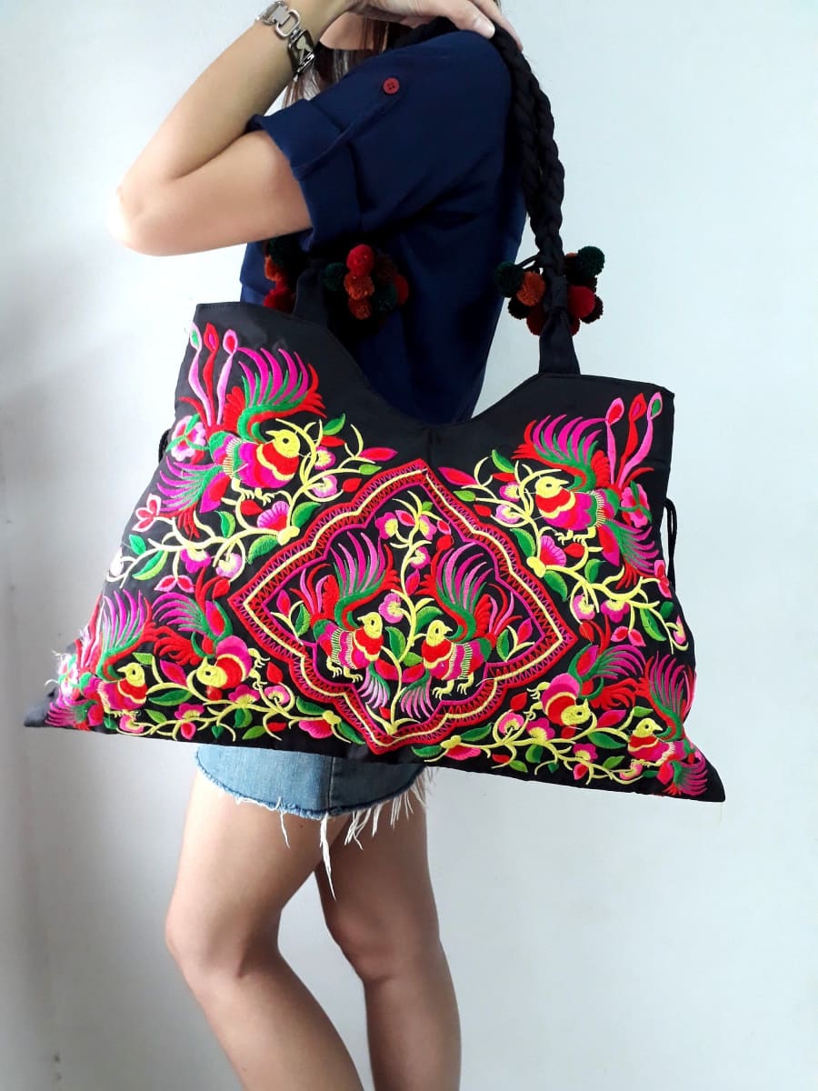 tote bags Ethnic Embroidered Thai Tote Handbag - by lannathaicreations