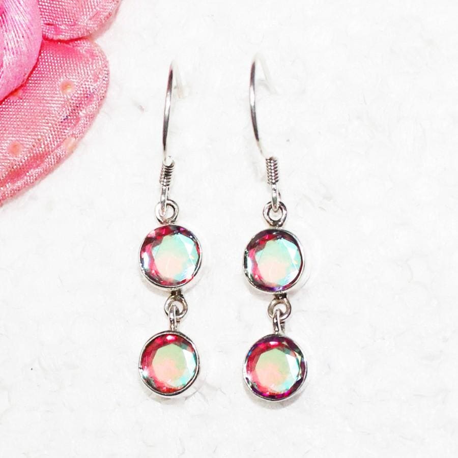Excellent RAINBOW MYSTIC Gemstone Earrings Birthstone 925 Sterling Silver Fashion Handmade Jewelry Dangle Gift - by Zone
