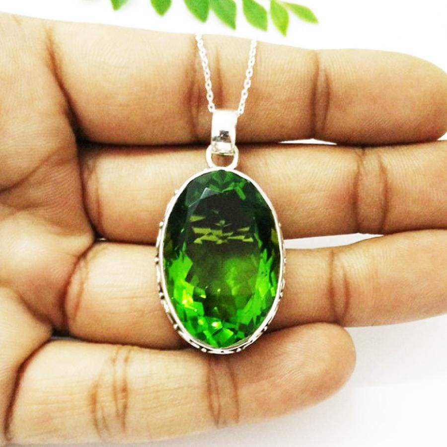 Necklaces Exclusive GREEN PERIDOT Gemstone Pendant Birthstone 925 Sterling Silver Fashion Handmade Free Chain Gift