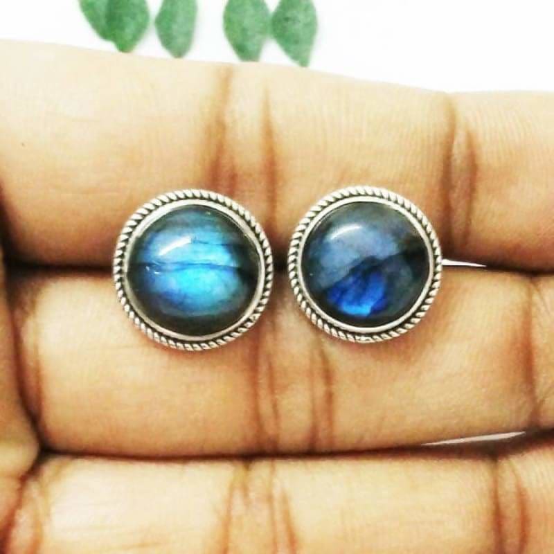 earrings Exclusive NATURAL BLUE FIRE LABRADORITE Gemstone Earrings Birthstone 925 Sterling Silver Stud - by Jewelry Zone