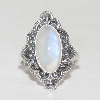 Exclusive Natural Blue Fire Rainbow Moonstone Gemstone Ring Birthstone 925 Sterling Silver Fashion Handmade Jewelry Nickel Free - By Zone