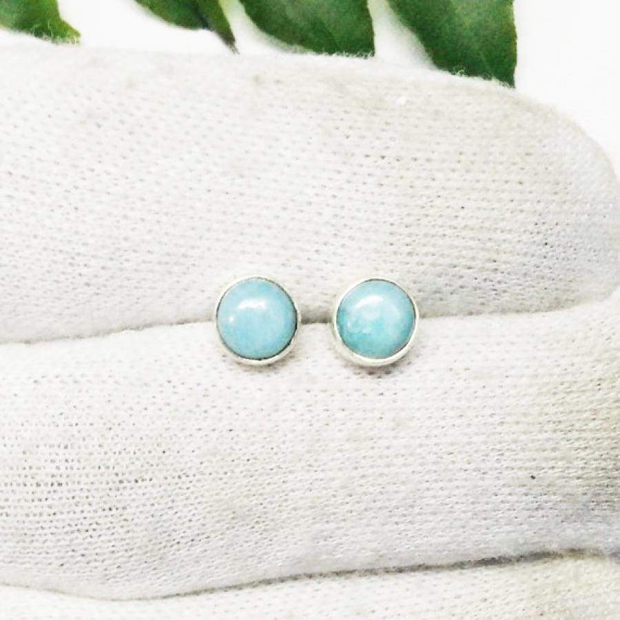 Earrings Exclusive NATURAL DOMINICAN LARIMAR Gemstone Birthstone 925 Sterling Silver Fashion Handmade Stud Gift