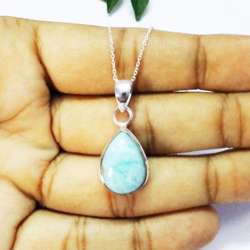Necklaces Exclusive NATURAL DOMINICAN LARIMAR Gemstone Pendant Birthstone 925 Sterling Silver Fashion Handmade Free Chain Gift