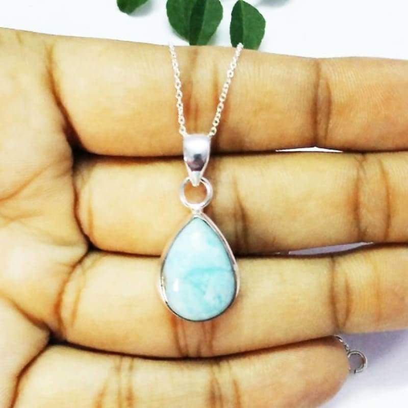 Necklaces Exclusive NATURAL DOMINICAN LARIMAR Gemstone Pendant Birthstone 925 Sterling Silver Fashion Handmade Free Chain Gift