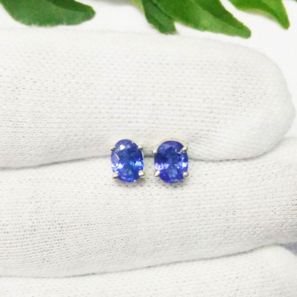 Earrings Exclusive NATURAL TANZANITE Gemstone Birthstone 925 Sterling Silver Fashion Handmade Stud Gift - by Jewelry Zone