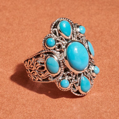 Rings Exclusive Sleeping Beauty Turquoise Ring oxidized 925 sterling silver Bali Valentine Gift Christmas gift Ornate Ring, - by Maya Studio