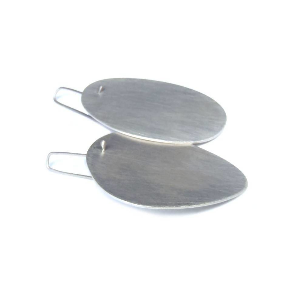 Earrings Extra large flat abstract hooked earrings in brushed sterling - by dikua