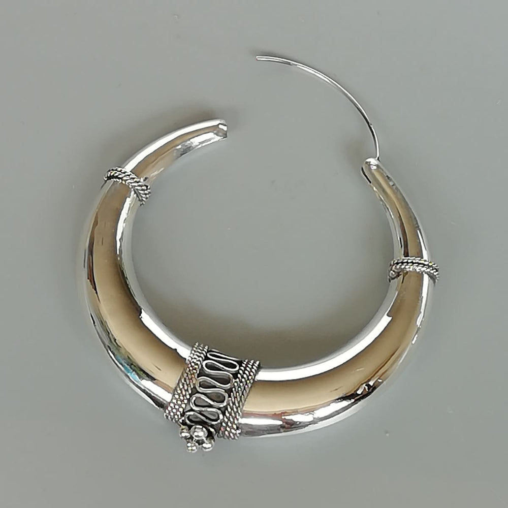 Extra large Tibetan hoops | 60 mm silver | Thick | Boho jewelry | E1011 - by OneYellowButterfly