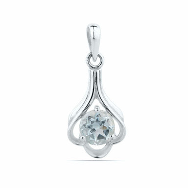 Faceted Blue Topaz Round Shape Gemstone Pendant - 925 Sterling Silver Handmade Designer