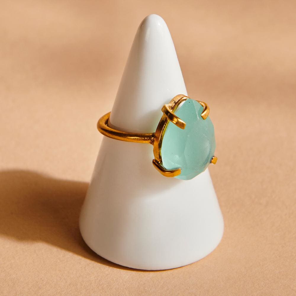 Rings Faceted Chalcedony 925 Sterling Silver 18K Yellow Gold Rose Filled Ring Handmade in India Gift Jewelry Gemstone ring - by Subham 