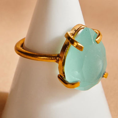 Rings Faceted Chalcedony 925 Sterling Silver 18K Yellow Gold Rose Filled Ring Handmade in India Gift Jewelry Gemstone ring - by Subham 