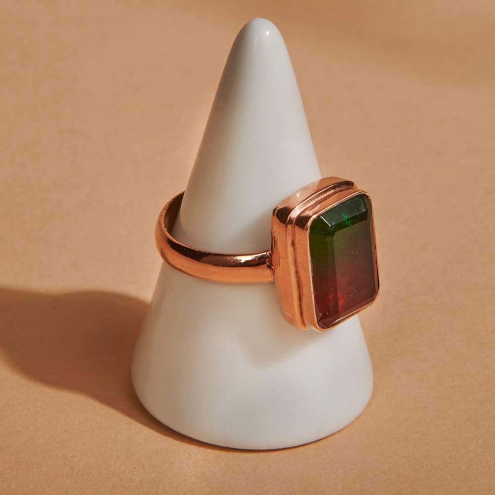 Rings Faceted Watermelon Tourmaline Quartz Gemstone Rose Gold Plated 925 Sterling Silver Ring Fashion Handmade Jewelry Gift - by 