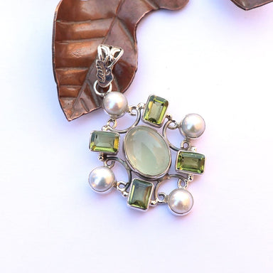 Wedding Gift,Peridot Pendant Pearl Chalcedony 925 Sterling Silver Genuine Gemstone Gift Jewelry - by Vidita Jewels