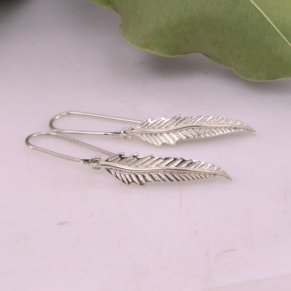Earrings Feather in Sterling Silver Leaf Handcrafted 925 Solid Earring Dangle Women’s Fashion