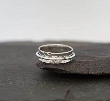 Fidget Ring Spinner Spinning Ring Hammered Meditation Anxiety 925 Sterling Silver - by Ancient Craft