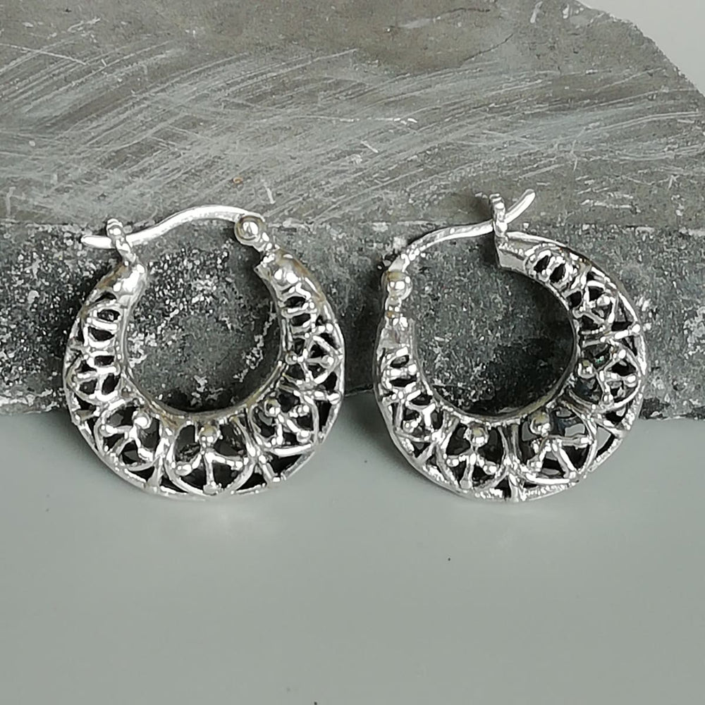 earrings Filigree crescent hoops | 925 silver | Silver jewelry | Gift for her | E963 - by OneYellowButterfly
