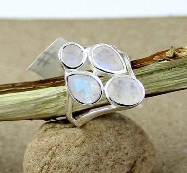 Rings fire moonstone ring faceted cut blue silver