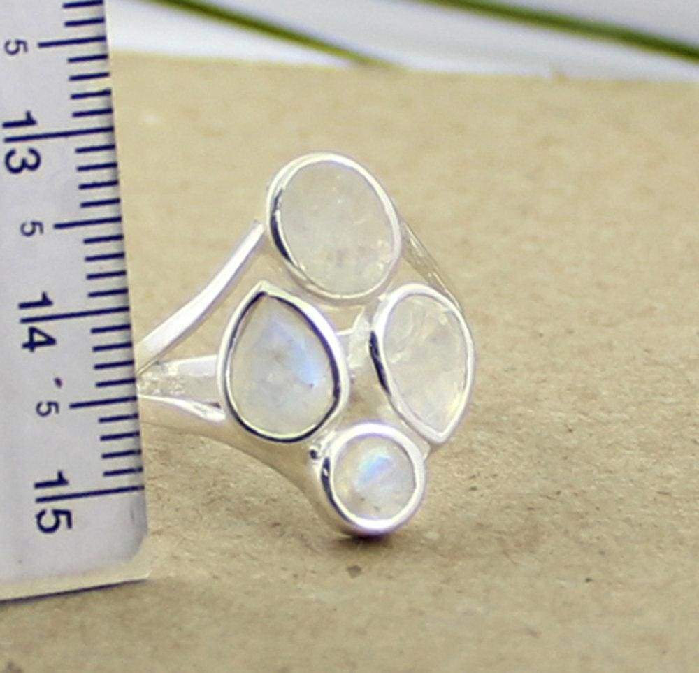 Rings fire moonstone ring faceted cut blue silver