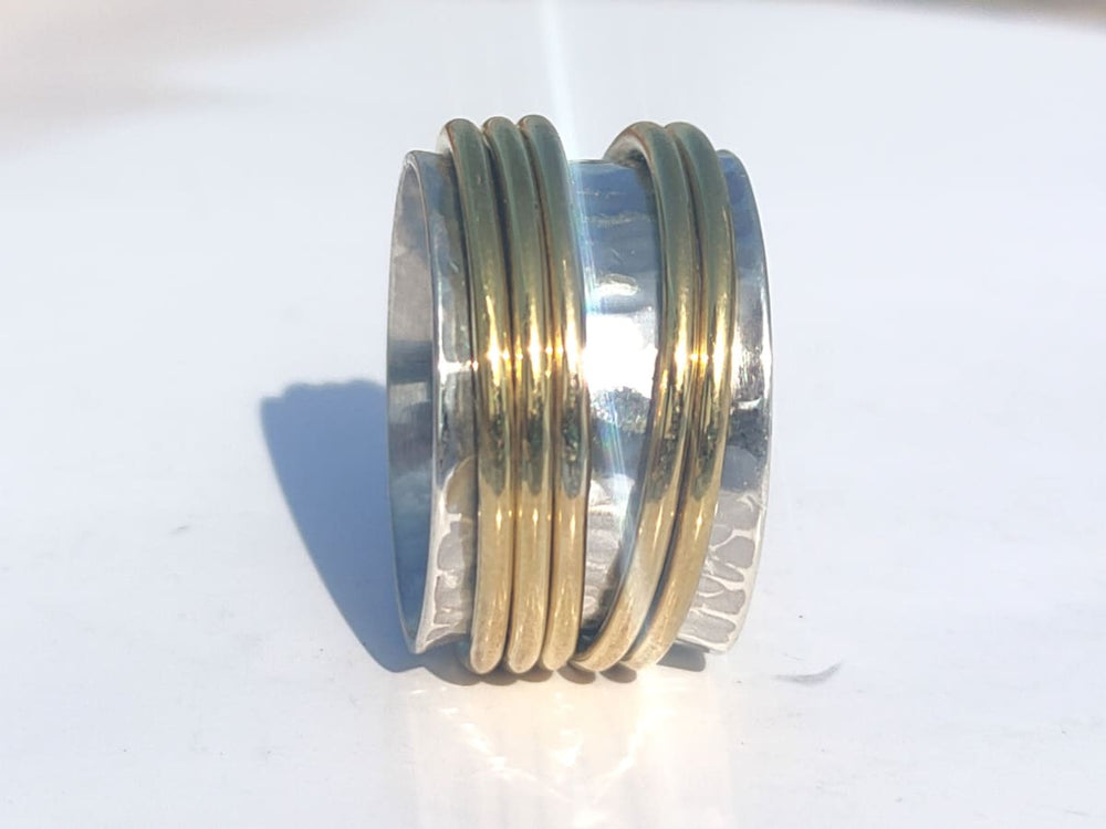 Five Spinner Wide Band Ring Handcrafted Hammered Jewelry Gift For Her - By Paradise
