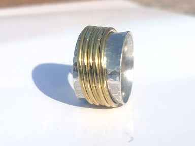 Five Spinner Wide Band Ring Handcrafted Hammered Jewelry Gift For Her - By Paradise