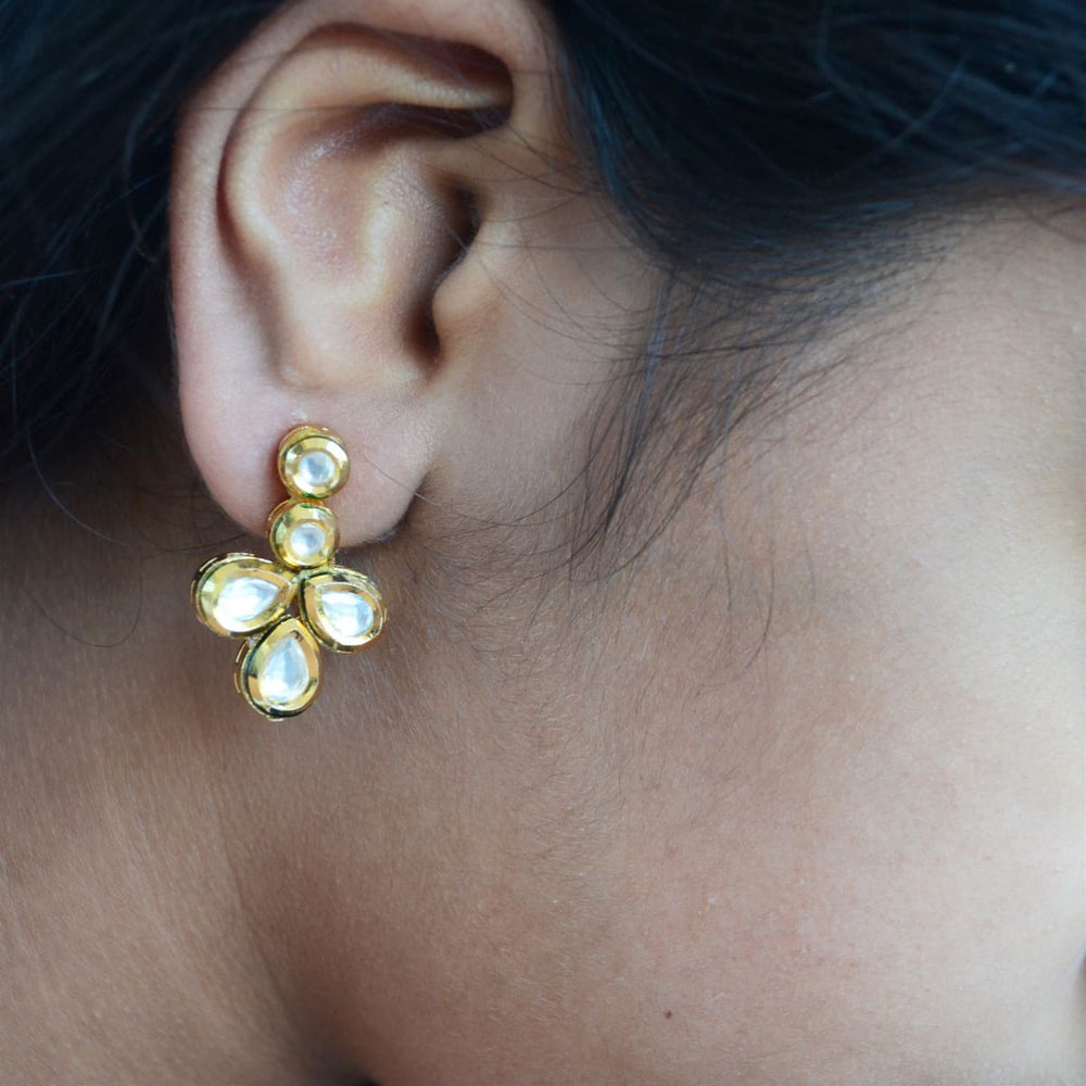 Floral Cluster Kundan Earrings Traditional Indian Jhumki Rajasthani wedding gold jewelry - by Pretty Ponytails