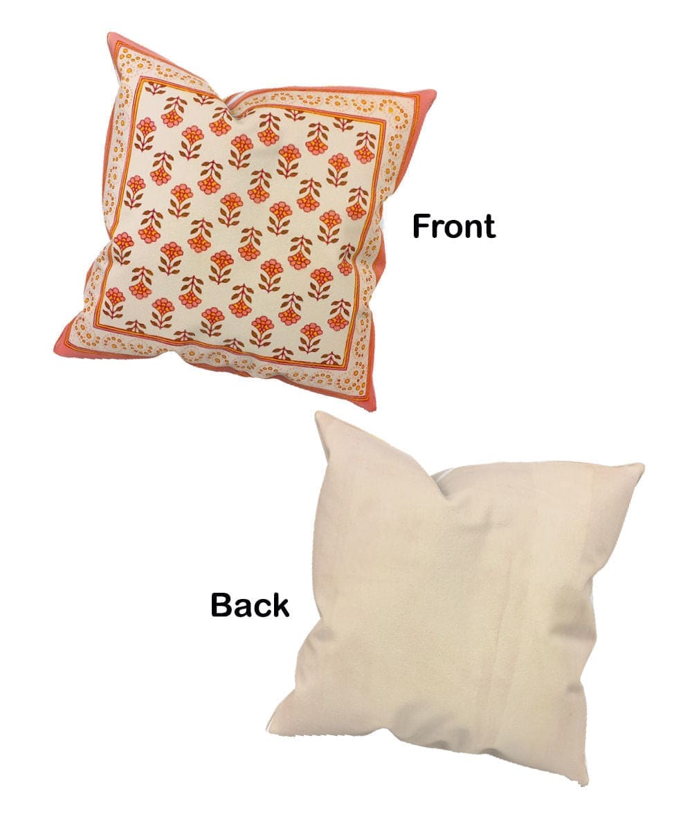 Floral Pink Hand Block Printed Cushion Covers (Set of 2) - by Vermilion Lifestyle