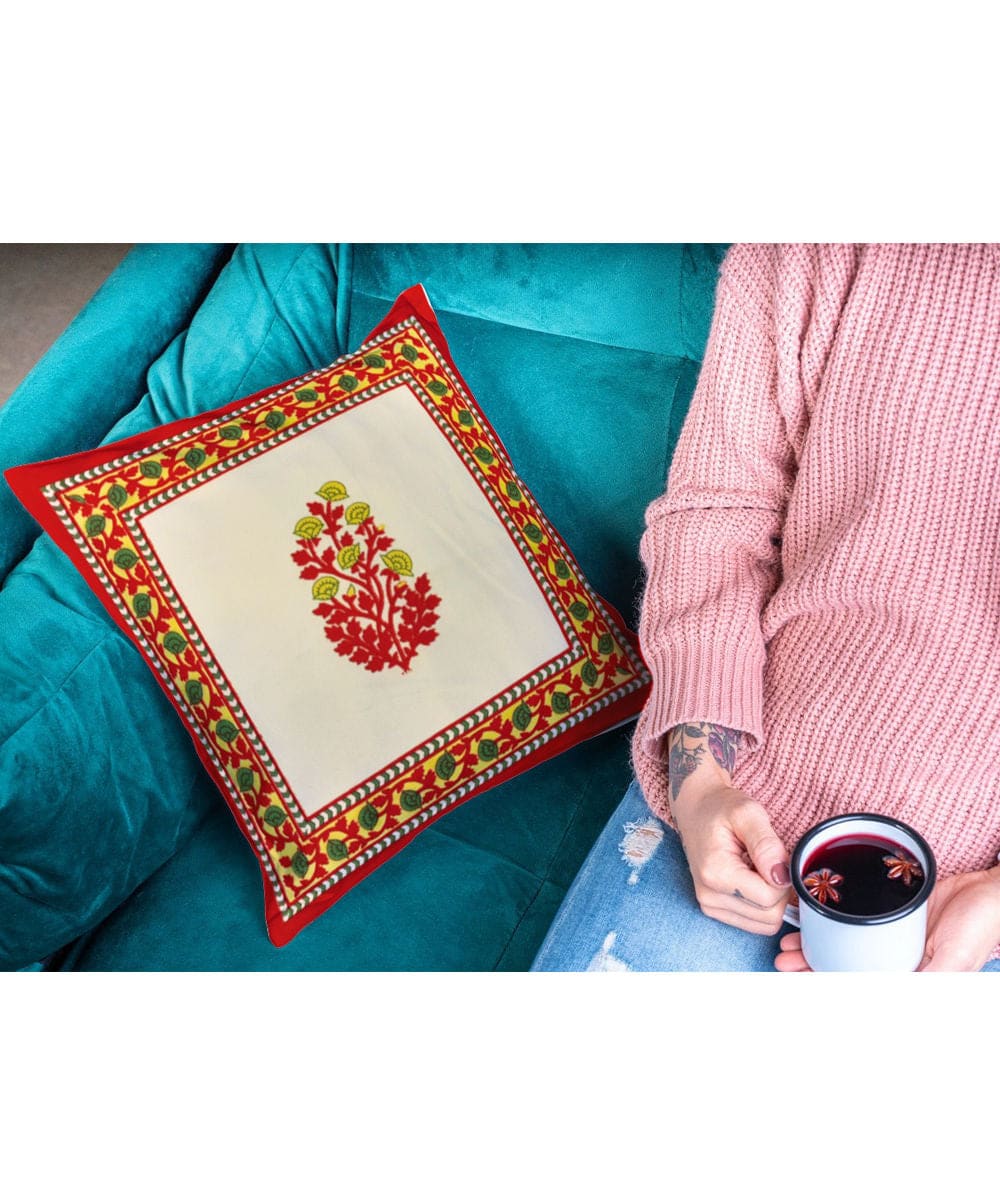 Floral Red Hand Block Printed Cushion Covers (Set of 2) - by Vermilion Lifestyle