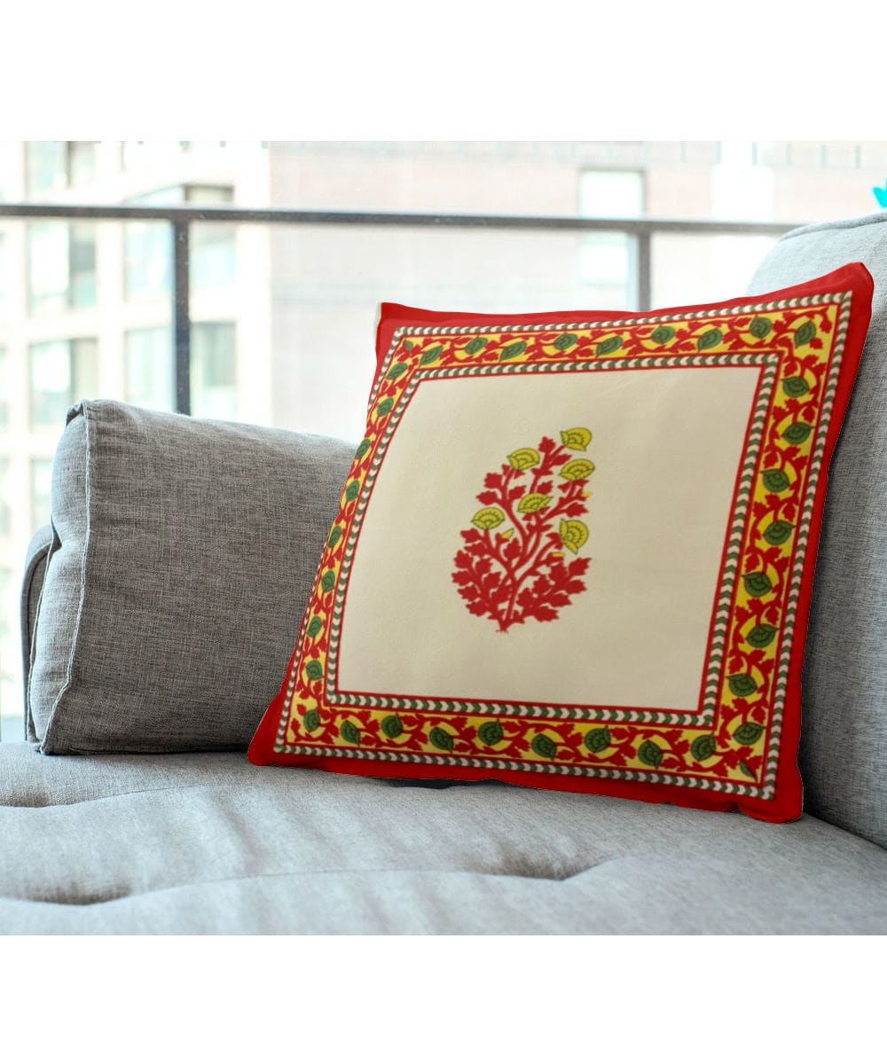 Floral Red Hand Block Printed Cushion Covers (Set of 2) - by Vermilion Lifestyle