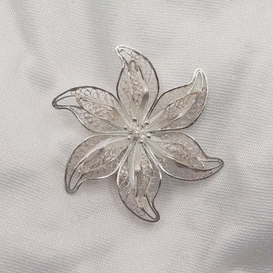 Flower - Filigree 925 Sterling Silver Saree Pin Brooch Wedding Jewellery Festive Wear Indian Jewelry - by Vidita Jewels