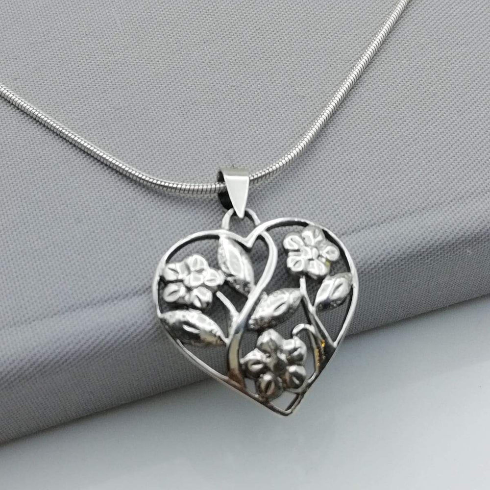 Flower In Heart Charm - Silver Pendant - 925 - Pretty - PD21 - by NeverEndingSilver