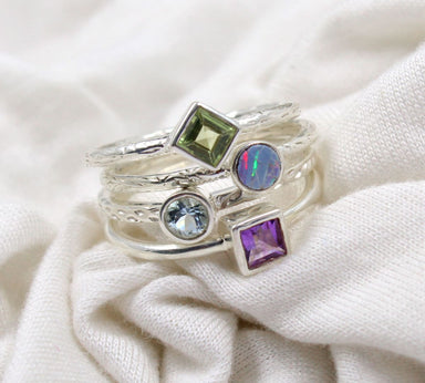 rings Four Stacking Rings Set,Genuine Opal Doublet,Amethyst,Citrine Peridot,925 Sterling Silver Anniversary Gift,Christmas Gift for Mom - by