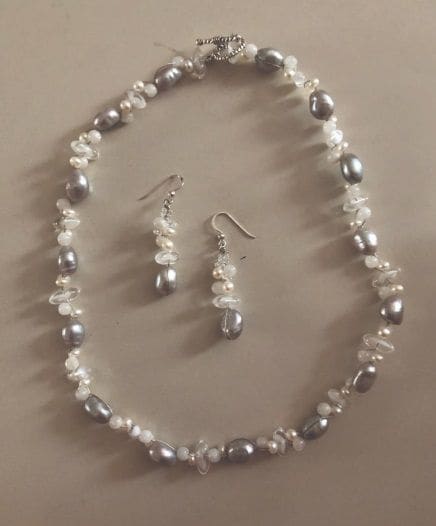 Freshwater Pearl and Moonstone Necklace Earring Set - by Warm Heart Worldwide