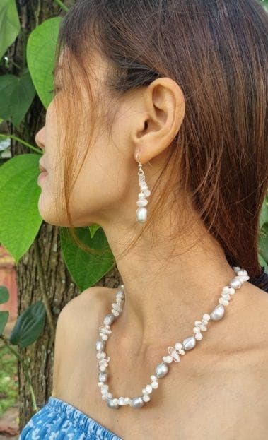 Freshwater Pearl and Moonstone Necklace Earring Set - by Warm Heart Worldwide
