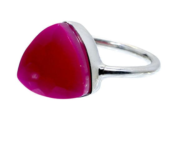 Fuchsia Chalcedony Bezel Set Ring 925 Sterling Silver Jewelry Pink Stone Handicrafted - by Nehal