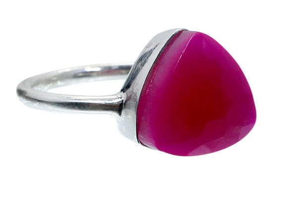 Fuchsia Chalcedony Bezel Set Ring 925 Sterling Silver Jewelry Pink Stone Handicrafted - by Nehal