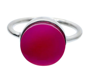 Fuchsia Chalcedony Simple Ring Indian Jewelry Handmade Bezel Set for Woman 925 Sterling Silver - by Nehal