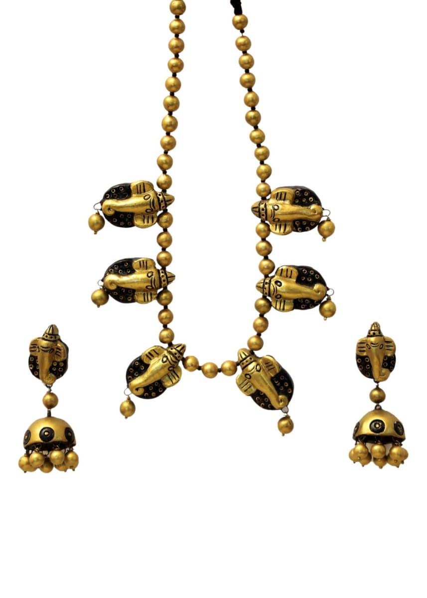 jewelry set Ganesha Necklace Set,Temple Jewelry,Indian Antique Jewelry,Traditional Jewelry Handmade - by Bona Dea