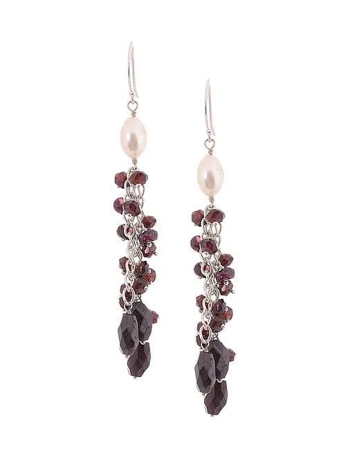 Garnet Delight Fresh Water Pearls. Beads Earrings - By Bona Dea