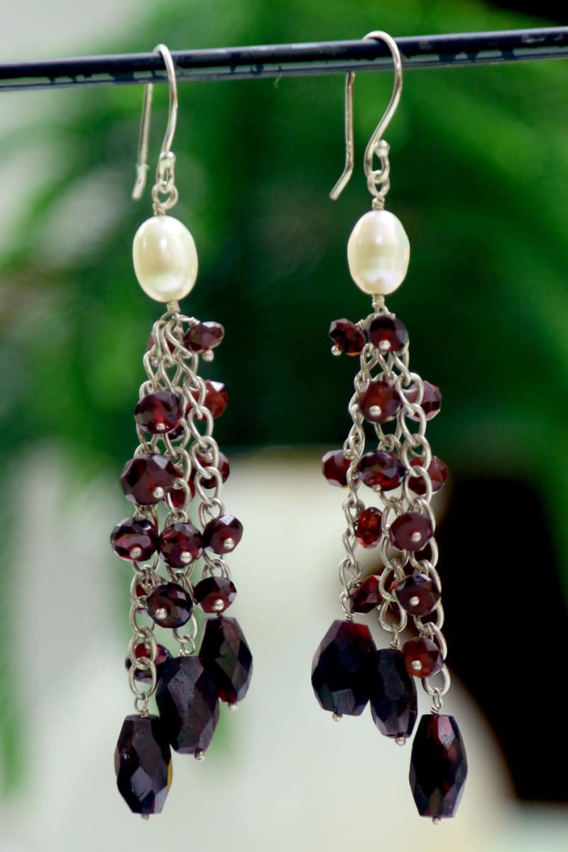 Garnet Delight Fresh Water Pearls. Beads Earrings - By Bona Dea