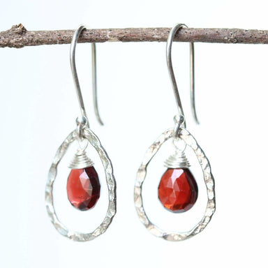 earrings Garnet earring red garnet drop silver dangle January birthstone - by Metal Studio Jewelry