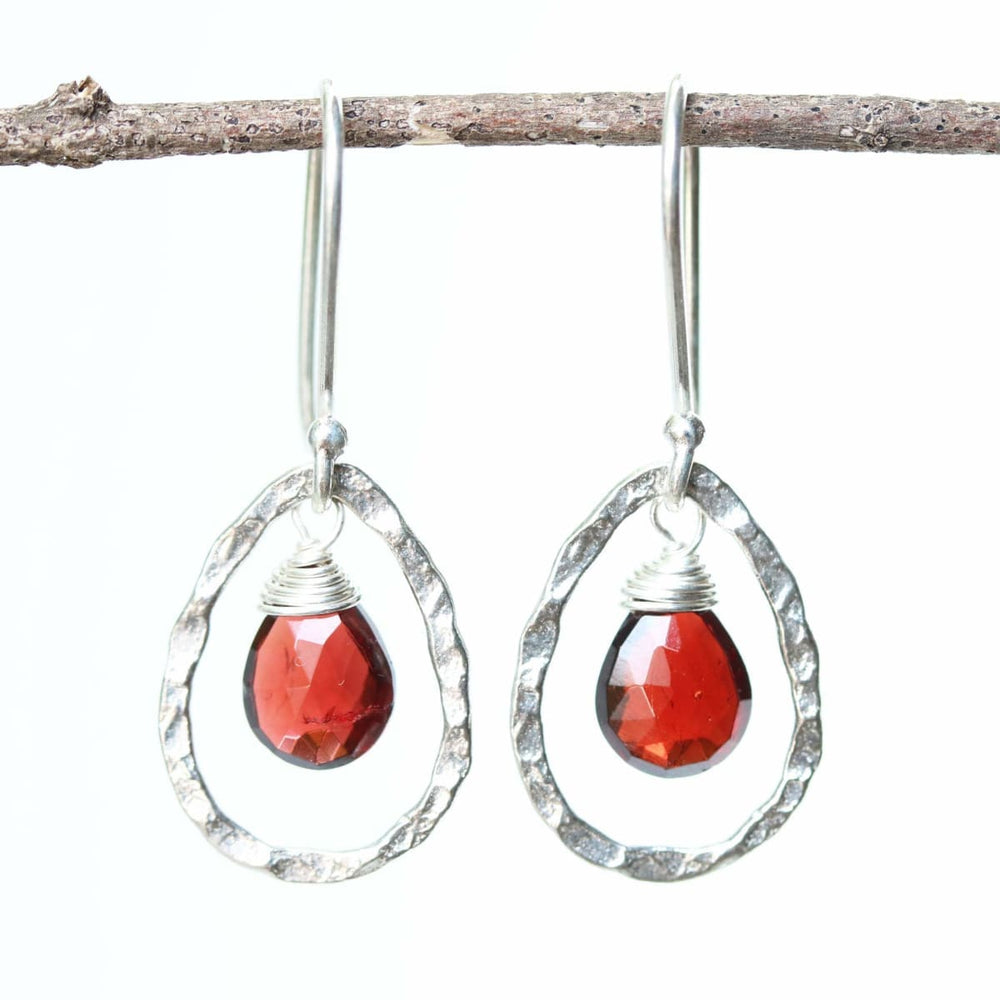 earrings Garnet earring red garnet drop silver dangle January birthstone - by Metal Studio Jewelry